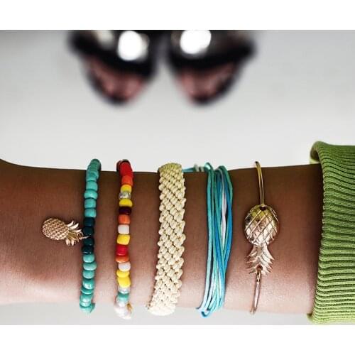 5 Pcs/Set Bohemian Tassel Colorful Beads Charm Bracelet Set For Women Girls Fashion Pineapple Handmade Weave Bangle Gift Jewelry
