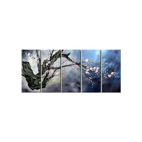 5 piece Hand Painted Oil Painting Plum Blossom VIII-Modern Floral Canvas Wall Art-Flower Canvas Wall Pictures for Living Rooms