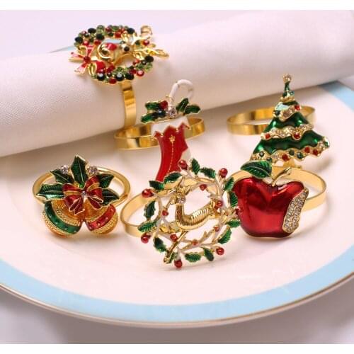 6pcs Diamond Napkin Holder for Christmas New Year Holidays Dinner Party Celebration Table Decoration