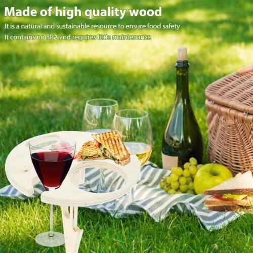 7.9 x 7.9 x 11.6 Inch Round Wine Cheese Board Rack Foldable Wine Glass Holder for Camping Garden Lawn Beach Picnic BBQ Travel