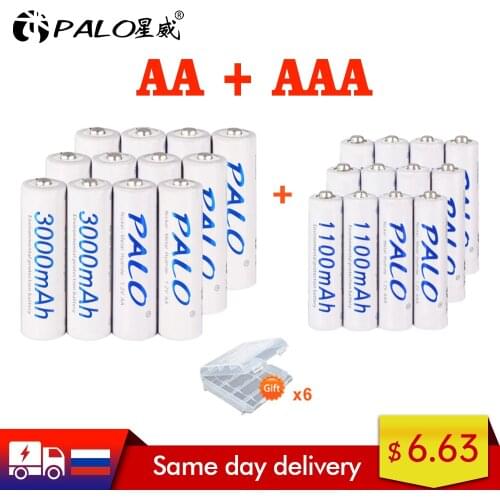 PALO 4-28 pieces AA and AAA 1.2V rechargeable battery ni-mh 2A AA 3000mAh / 3A AAA 1100mAh batteries