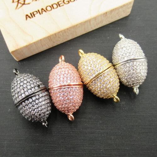 APDGG 5PC 10x20mm Gold plated Cubic Zircon CZ Micro Pave Rice Magnet Clasp Pendant necklace Bracelet Jewelry Making DIY