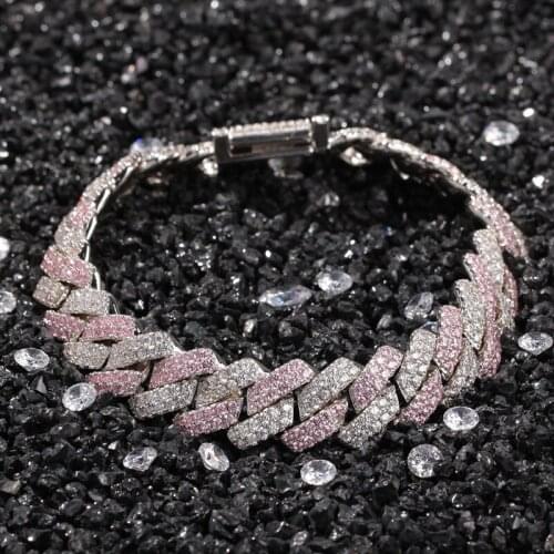 Hip Hop AAA Cubic Zirconia Ice Out Two Tone Miami Cuban Link Chain Bracelets Can Open Lock Women Men Bling CZ Rapper Jewelry