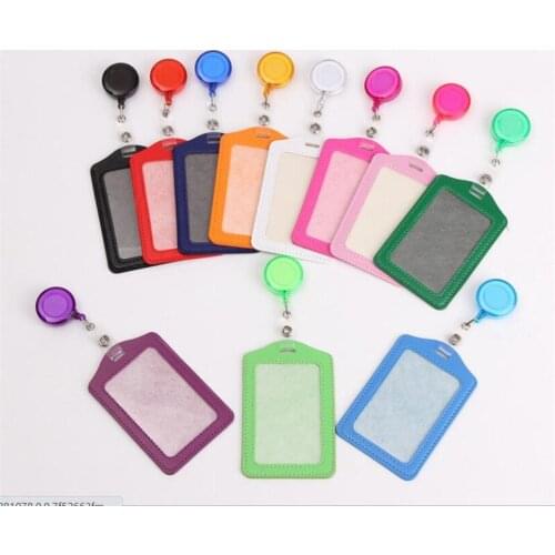 Bank Credit Card Holders Bus ID Identity Cards Case Multicolor Badge with Retractable Reel Work Card Cover PU Leather Cardholder