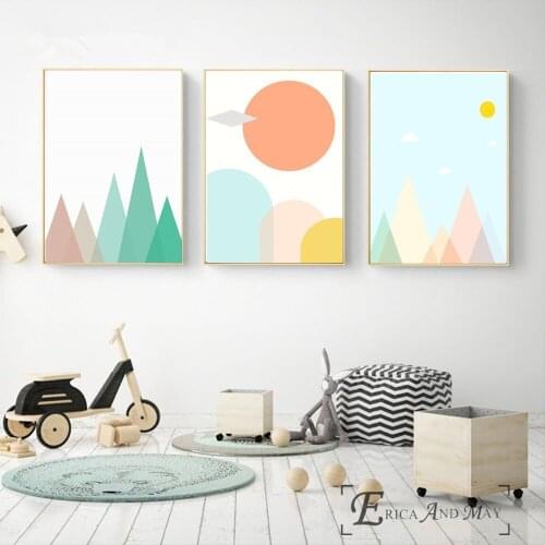 Nursery Geometry Mountain Landscape Canvas Painting Posters And Prints For Kids Room No Framed Wall Art Picture Home Decor