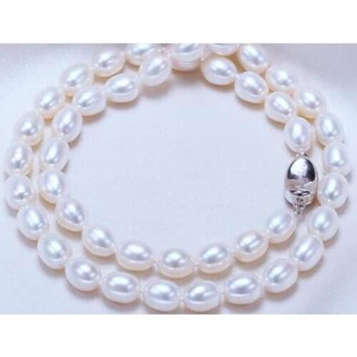 Elegant 9-10mm baroque white natural pearl necklace 18inch 925s