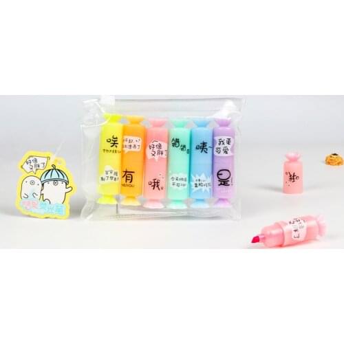 6 Pcs Candy Fluoresencet Highlighter Assorted Neon Colors Quality Textmarker Coloring DIY for Office School Students Kids Gift