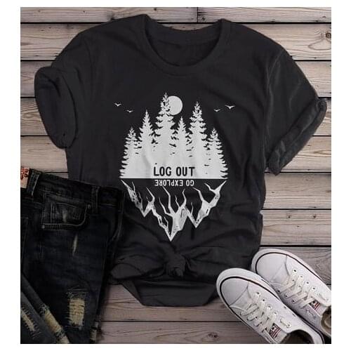 Log out go explore T-Shirt camisetas aesthetic cotton Mountain women vintage grunge funny casual graphic unisex tshirt top tees