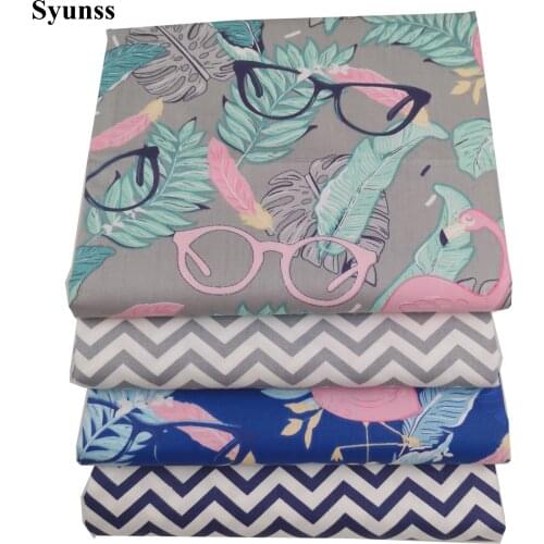 Syunss New Glasses Flamingo Printed Cotton Fabric for Diy Patchwork Quilting Baby Cribs The Cloth Cushions Blanket Sewing Tissus