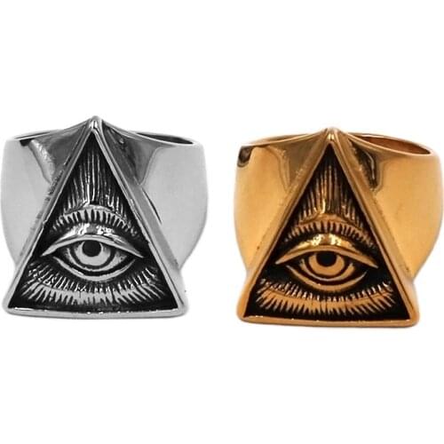 Illuminati Pyramid Eye Ring 316L Stainless Steel Jewelry All Seeing Eye Motor Biker Hip Hop Men Boys Ring Wholesale SWR0826A