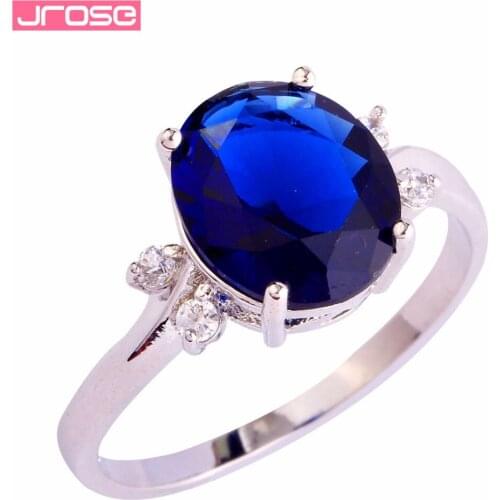 JROSE Gorgeous Fashion Oval Cut Blue & White CZ Silver Color Ring Size 6 7 8 9 10 11 12 For Men Engagement Wholesale Jewelry