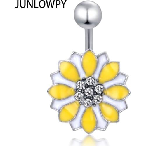 JUNLOWPY Sunflower Navel Piercing Belly Button Rings Stainless Steel Bell Bar Helix Tragus Earring Fancy Body Jewelry 14G 20pcs