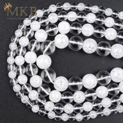 Natural MIx White Quartz Cracked Crystal Stone Round Beads For Jewelry Making 6/8/10/12mm Spacer Loose Beads Diy Bracelet 15"