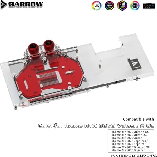 Barrow GPU Water Cooling Block for Colorful RTX 3070 3060ti Vulcan, Full Cover ARGB GPU Cooler, BS-COI3070-PA