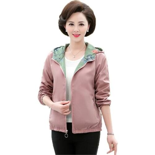 Spring Autumn Women Coat Outerwear Hooded Zipper Casual Jacket Middle-aged and Elderly Womens Coat Short Tops Plus Size 5XL