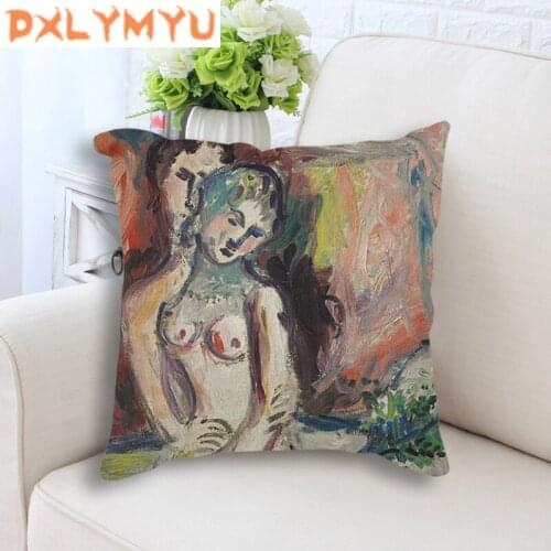 Linen Cushion Nordic Style Marc Chagall Lovers Painting Printed Cushion for Couch Seat Back Cushions Decorative Pillow