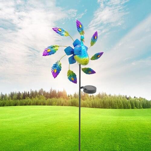 Metal Solar Light Wind Spinner LED Outdoor Garden Lawn Decor Sculpture Wind Spinner Peacock Sculpture Windmill Spinning