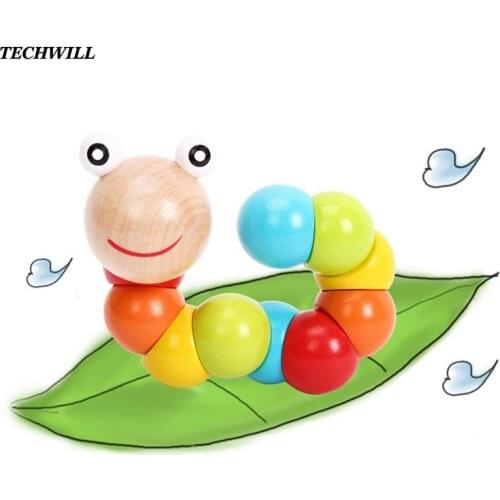 Cute Wooden Colorful Bendable Caterpillar Building Blocks Baby Toys Educational Toys For Children Finger Exercise Toys