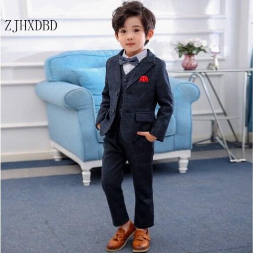 New Plaid School Suit for Wedding Boys Costume Kids Jacket Blazers Baby Boy Suit Formal Wear Cotton Children Clothing Set 90-150