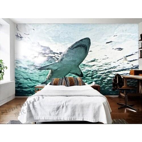 Custom 3D large murals,Marine aquarium shark, living room sofa TV wall bedroom background wall paper