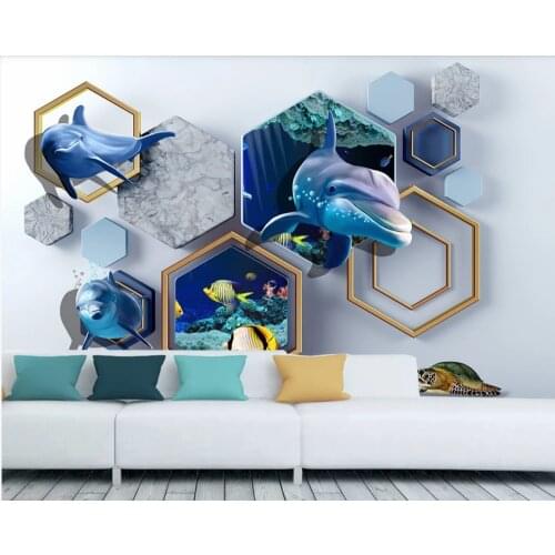 Custom wallpaper simple three-dimensional geometric underwater world 3D background wall-waterproof material