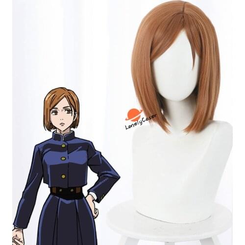 Anime Jujutsu Kaisen Cosplay Wig Kugisaki Nobara Brown Hair + Free Wig Cap Halloween Christmas Party Role Play Girls Women Props