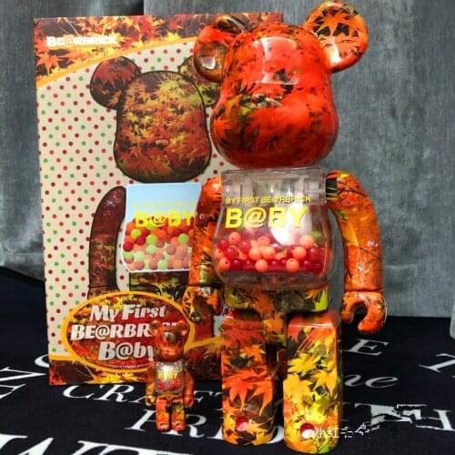 28CM Bearbricks Maple Leaves Movable Collectible Model Figure Toy 400% Bearbrickly For Men Women Christmas Gift