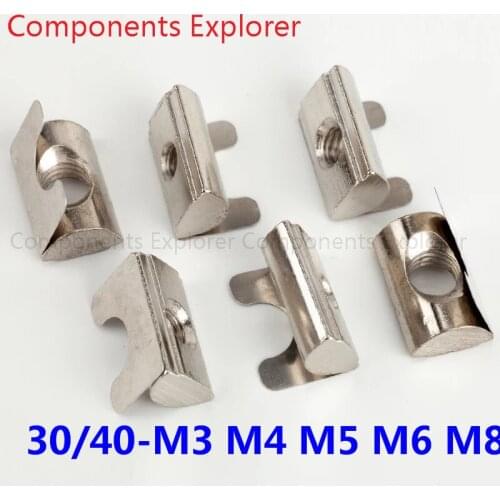 30/40 Series Spring T-Nuts M3 M4 M5 M6 and M8 for 30/40 Series Aluminum Extrusion Profiles,100pcs/lot