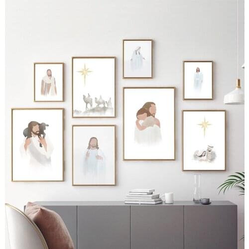 Resurrected Christ Jesus Portrait Watercolor Canvas Print Christian Wall Art Painting Church Decoration Picture Bedroom Decor