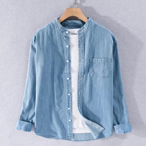 2020 Japanese fashion long-sleeved denim shirt men autumn retro casual shirts for men trendy comfortable shirt mens cotton tops