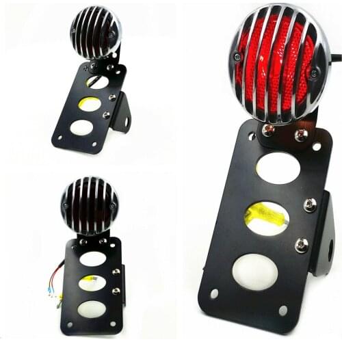 Silver Retro Brake Tail Light Side Mount License Plate Bracket Bobber Old School
