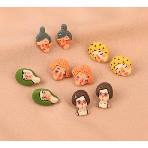 Funny Face Little Girl Head Resin Stud Earrings Cute Women earring Clay Summer Casual Everyday Jewelry