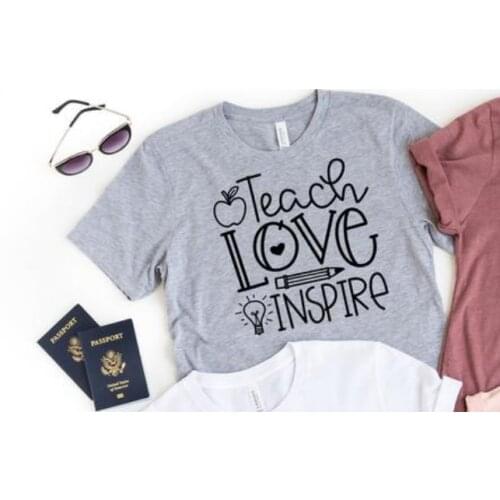 Teach Love Inspire Back To School Kindergarten Teacher Funny 100%cotton crewneck short sleeve cute fashion top Streetwear y2k