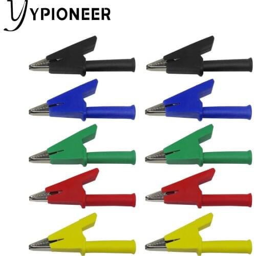 Cleqee P2002 10PCS 5 Color 1000V 20A Crocodile Alligator Clips Safety Test folders For 4mm Banana Plugs