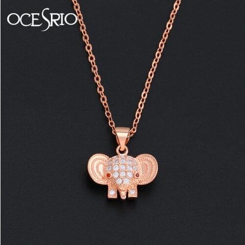 OCERIO Korean Fashion Cubic Zirconia Rose Gold Elephant Necklace Pendant Good Luck Zircon Gold Chain Necklace for Women nke-n94