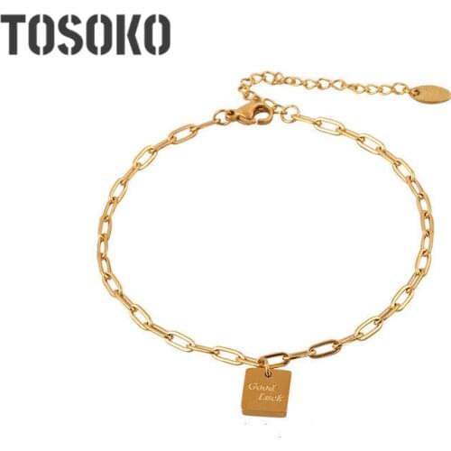 TOSOKO Stainless Steel Jewelry Long Chain Lucky Square Brand Anklet Punk Chain For Women BSS077