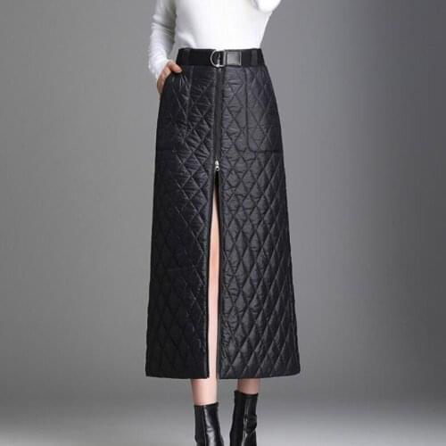 Womens Skirts Winter Clothing Thicken Keep Warm Down Cotton Winter Skirt Black Zipper Fashion Female Skirt Base Skirt All-match