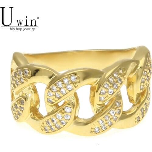 UWIN Iced Mens Hip Hop Zircon Ring Gold color Color Hip hop Style Copper Bling AAA CZ Cuban Rings Women Fashion Punk Jewelry