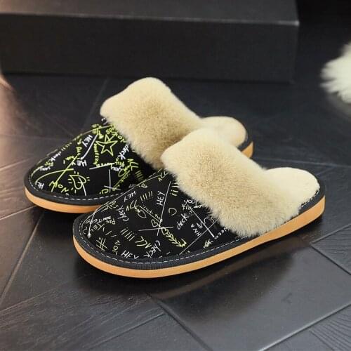 Winter Warm luxury House slippers womens Flat Waterproof ladies leather slippers Flannel Soft Comfortable Plush Womens Shoes