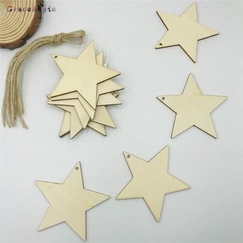 10PCS Star Wooden Pendants + hemp rope Ornaments Party Gifts Home Decor Wedding/Christmas Party Decorations Kids Birthday Gift