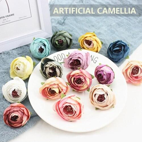 10Pcs 3cm Artificial Camellia Buds Flower Rose Peony Head DIY Bride Garland Bracelet Corsage Flower wall hanging Decoration