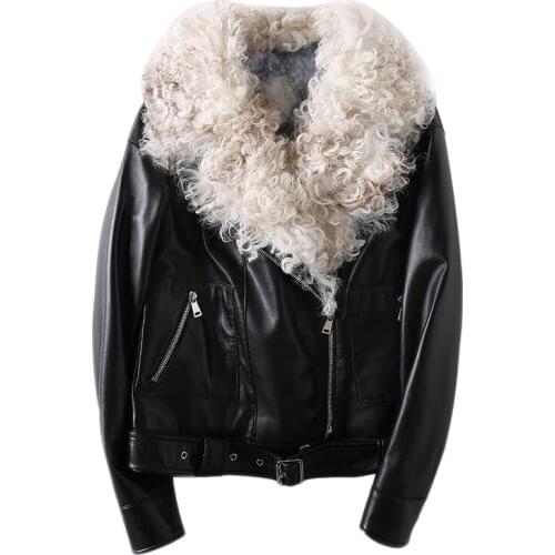 100% Real Sheepskin Coat Female Winter Luxury Wool Fur Duck Down Jacket Women Korean Genuine Leather Jacket Montone Jacket W2145