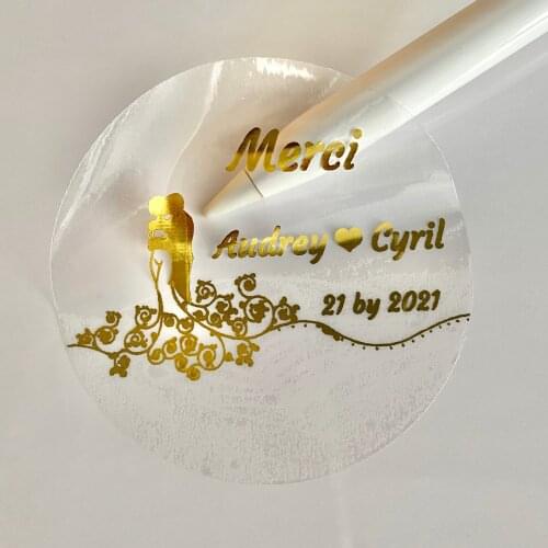 100 Custom Transparent Gold Labels Personalized Waterproof Clear Baby Shower Birthday Wedding Stickers Aesthetic Business Logo