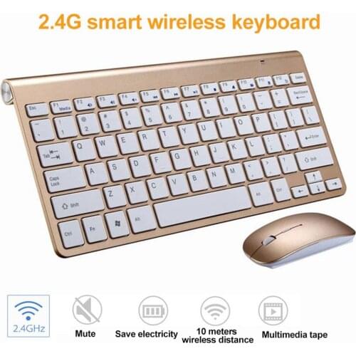 Ultra-thin 2.4G USB Wirelesss Mute Keyboard Mouse Kit for Smart TV Desktop PC
