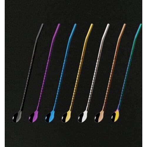 2PCS Long Straw Spoon Small & Large Portable Tea Scoop Reusable Colored Stainless Steel Straws Cocktail Coffee Stirring Spoon