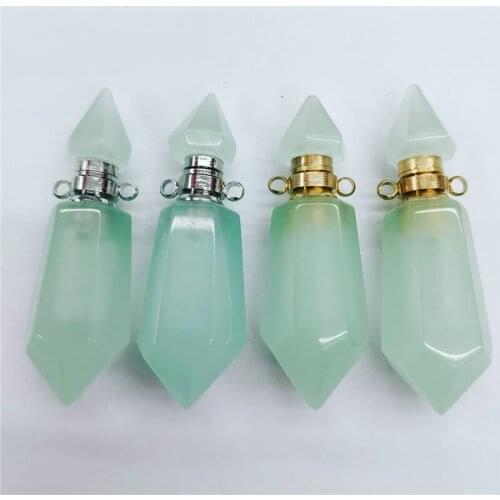 4Pcs 42x13mm Wholesale Light Blue Moonlight Handmade Glass Hexagonal Perfume Bottle Reiki Healing Pendant S38