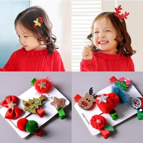 5 Pcs/Set Baby Cartoon Hair Accessories Girl Hair Clips Princess Hair Ornament Headbands Children Bow Hairpins Christmas Gift