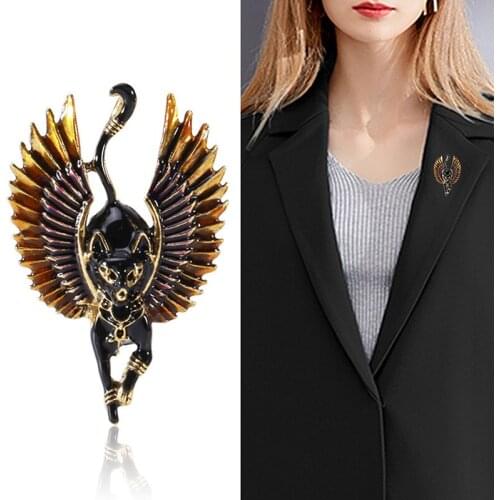 6.1*3.9cm New Flying Angel Cat With Wings Enamel Animal Brooch Pins Women Girls Jewelry Gifts