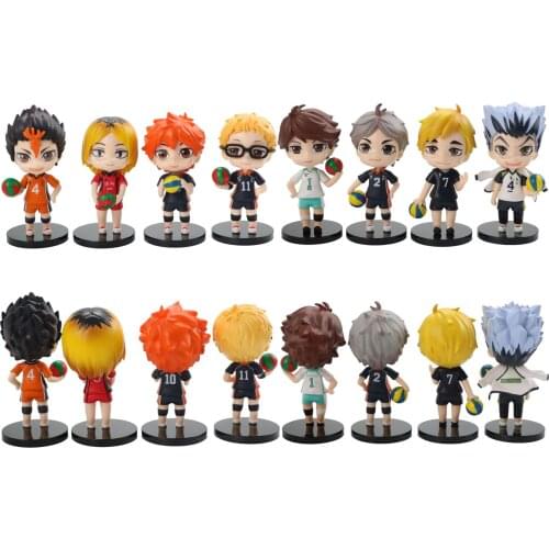8PCS Love Thank You Haikyuu Hinata Kageyama Tsukishima Sugawara Family PVC Figure Model Plate Holder Topper