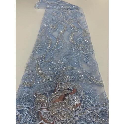 5yards/pc) High grade embroidered white African wedding tulle lace with crystal tube beads sequins embroidery for dress FXZ110